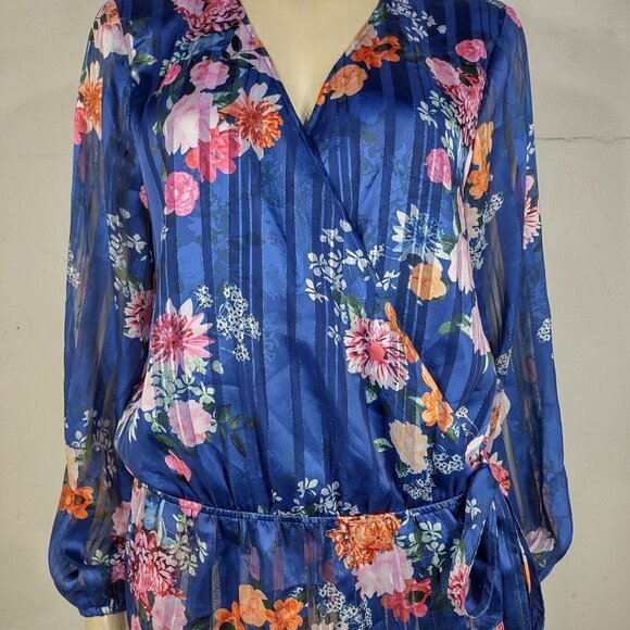 NWT INC International Concepts blue floral Ombre Bloom wrap top blouse Large - Picture 1 of 8
